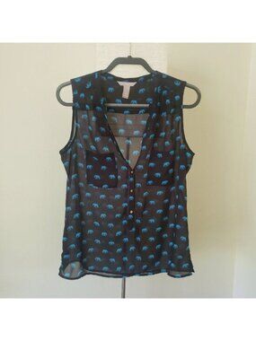 Banana Republic Factory Navy Elephant Print Tank Blouse M